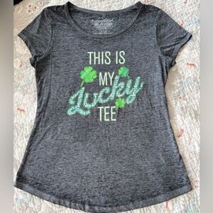 Rockstar Girl Gray Lucky Tee with Green Clover Design